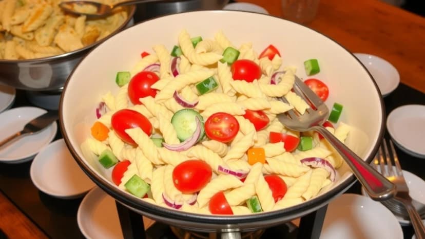 Krämig pastasallad till buffé som alla älskar