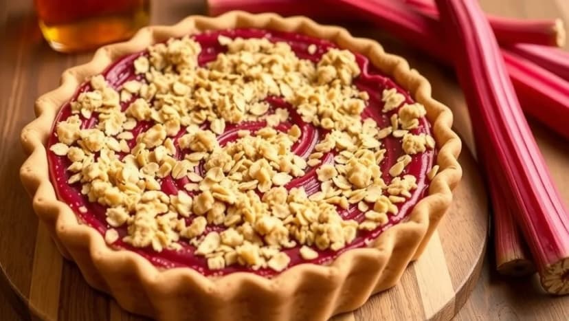 Rabarberpaj med havregryn och sirap